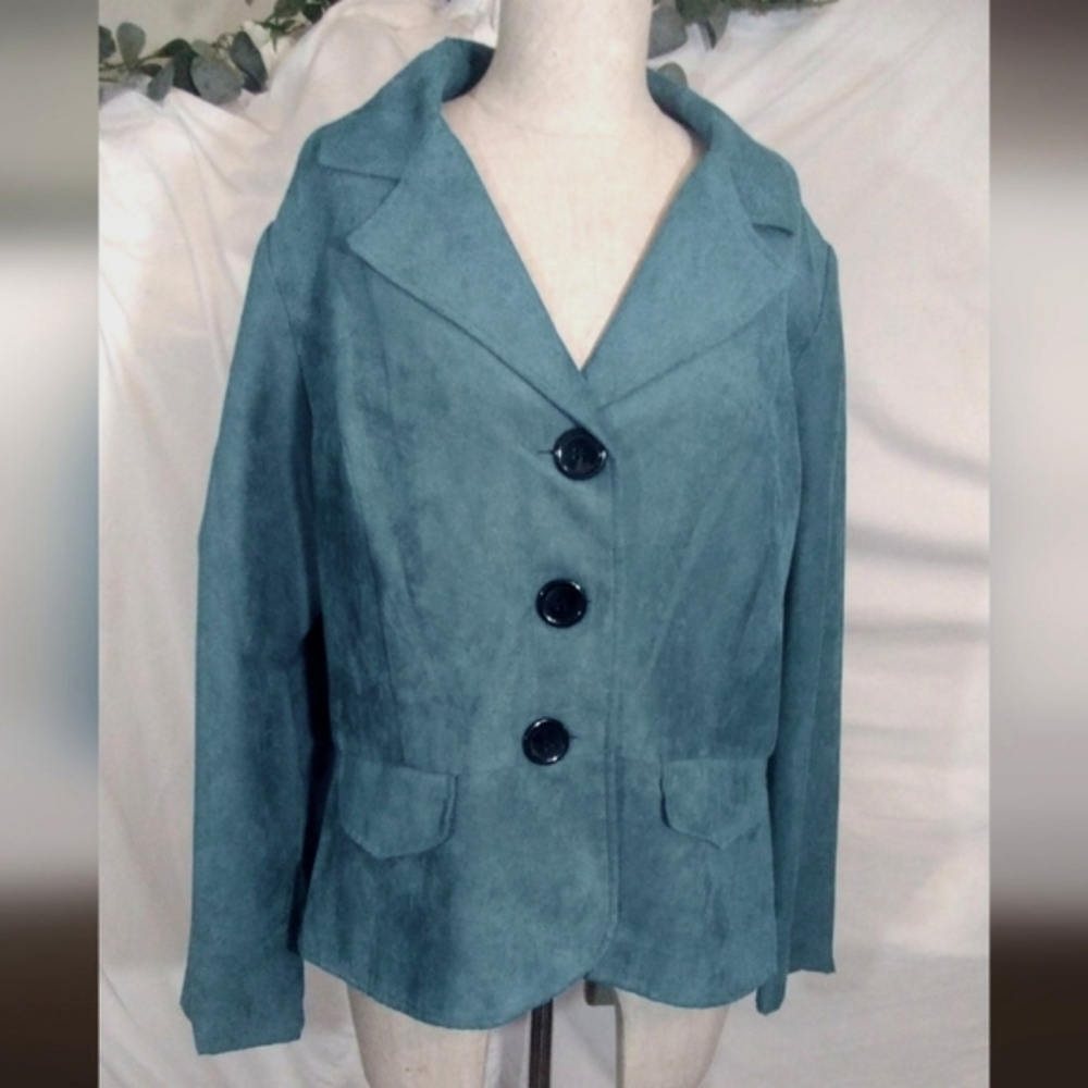 Studio I women teal blue blazer jacket,ButtonUp spread collar,18